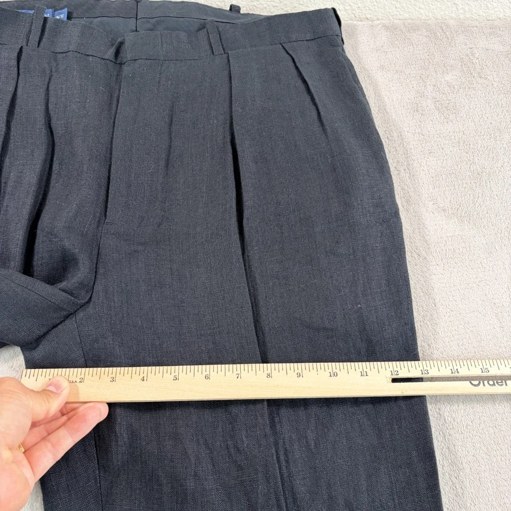 Vintage Polo Ralph Lauren Cuffed Pleated Trouser Pants Black 100% Linen 36x32